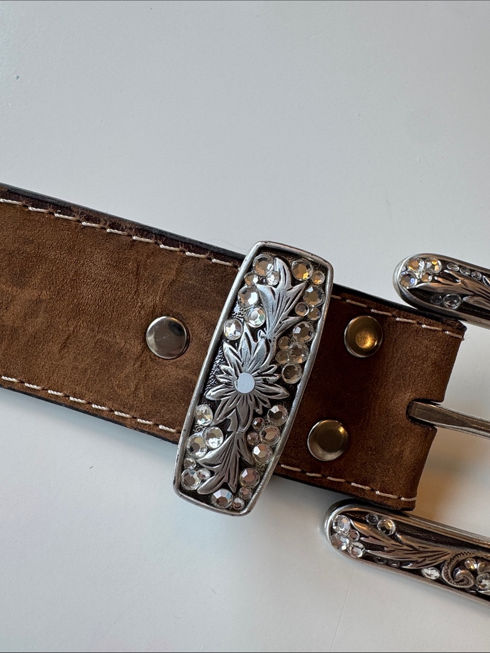 Nocona Brown Leather Floral Western Belt with Engraved Silver Buckle - Medium - Picture 9 of 9